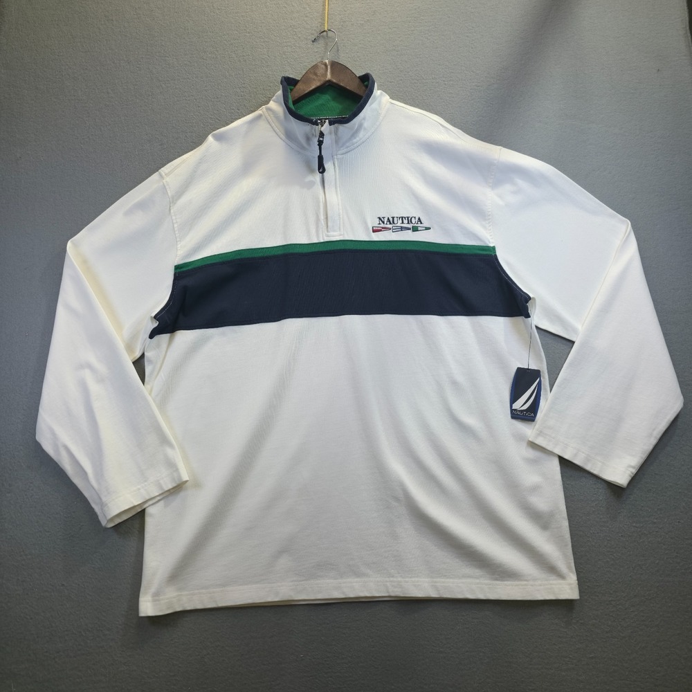 Nautica Men's White with Stripe Long Sleeve 1/4 Zip Sweatshirt Size 2XL NWT